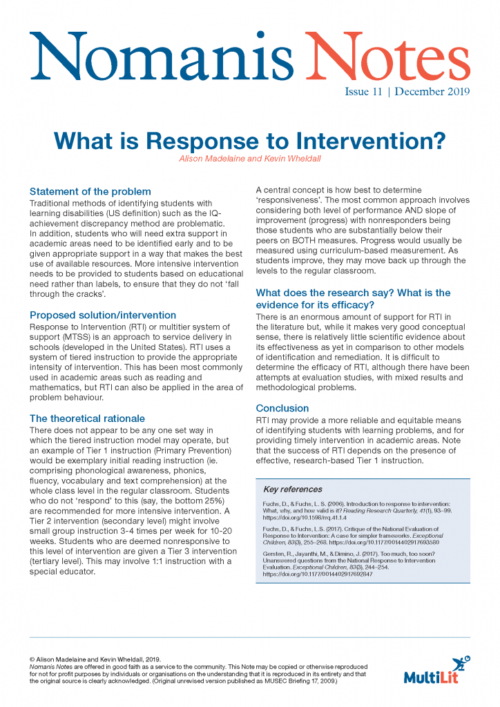 response to intervention research